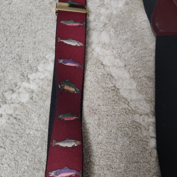 Men's Burgundy and Black Suspenders Fish Fishing Trout - Picture 2 of 4